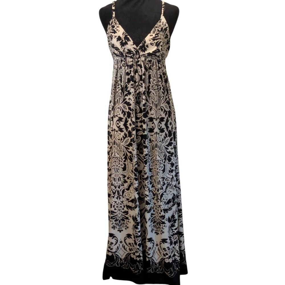 In Bloom by Jonquil Damask Print Lace Trim Satin Maxi Nightgown Slip Small